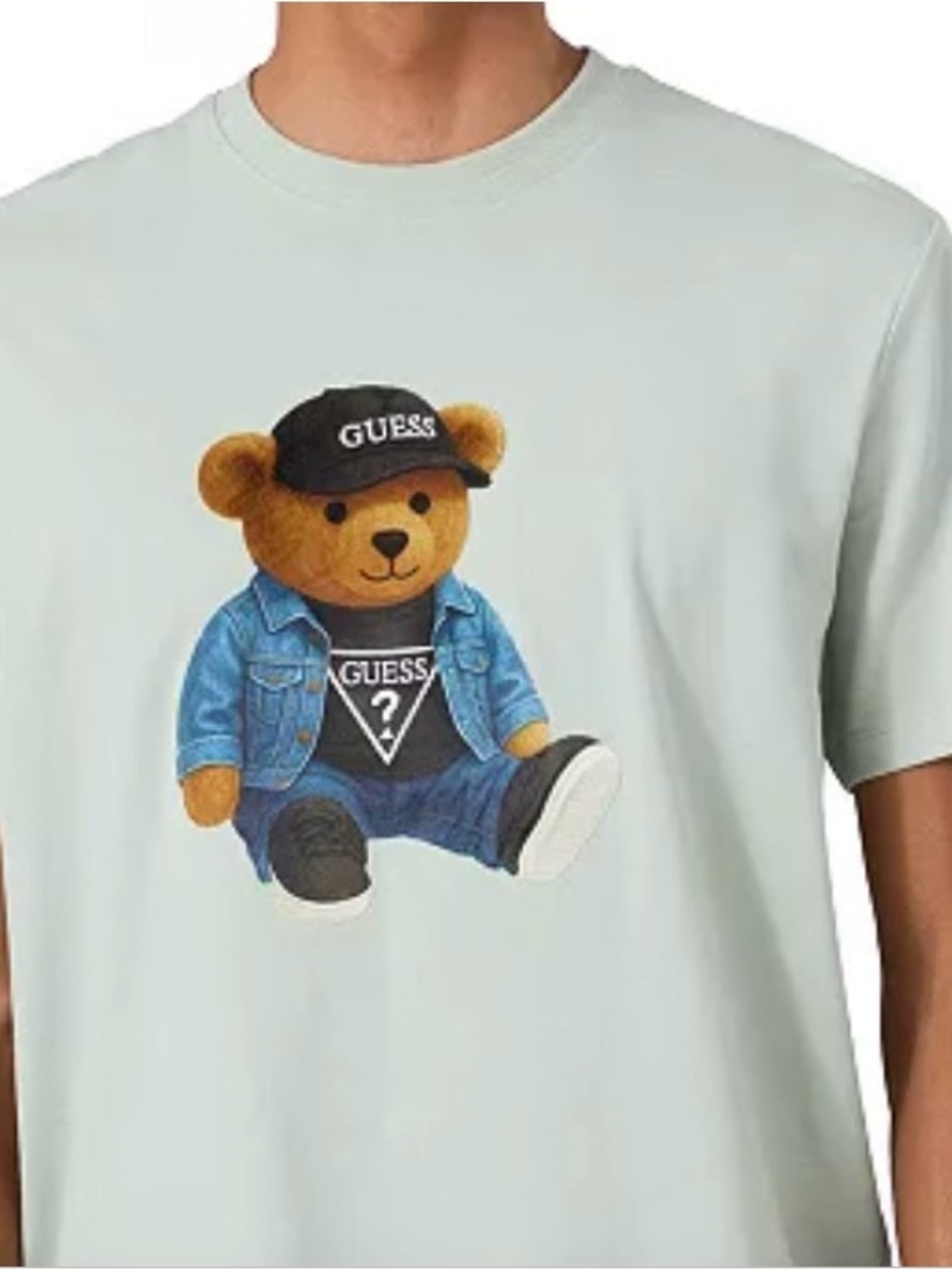 Guess Men's Light Mint Graphic Bear Tee